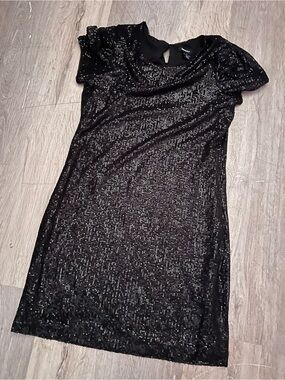 DKNY Black Sequin Short Sleeve Dress